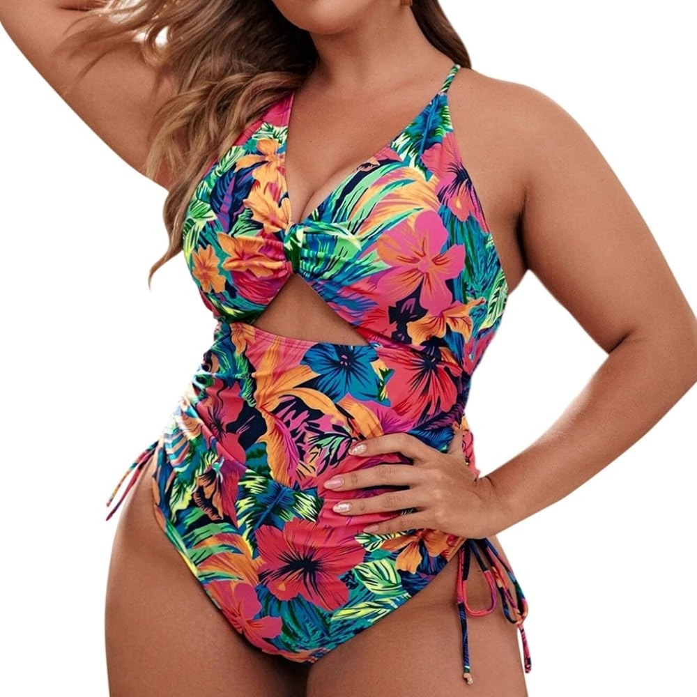 Plus Size High Waist Floral One Piece